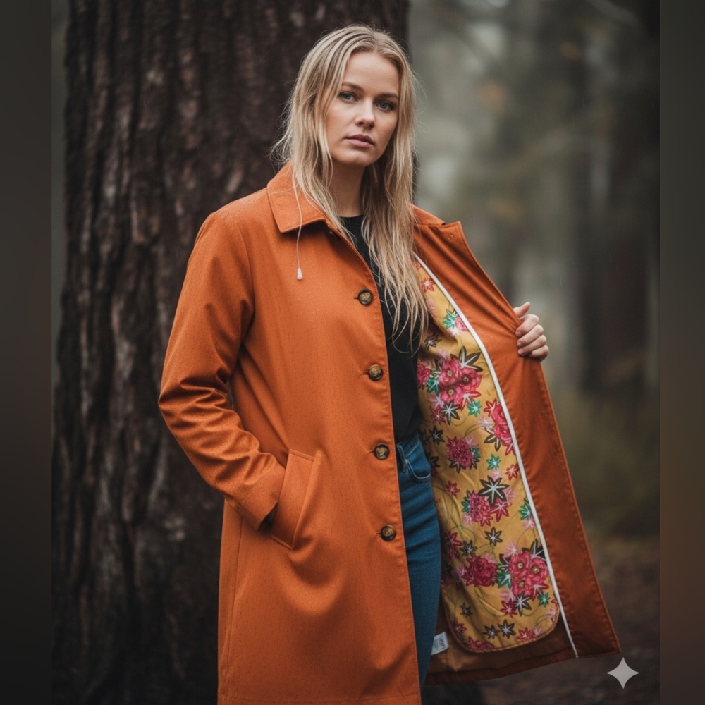 Vintage Misty Harbor Signature Burnt Orange Rain Coat W/ Removable Floral Liner - Picture 2 of 15